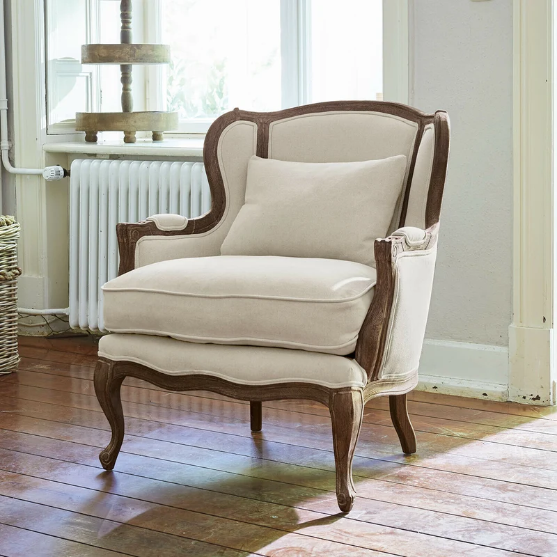 Fauteuil LOBERON Kingswinford en bois de chêne et tissu crème