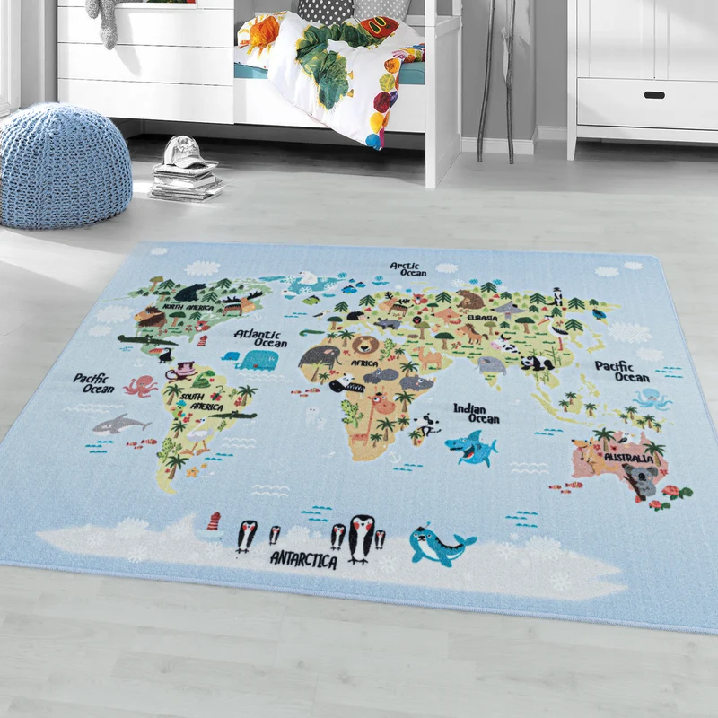 PLAY - Tapis enfant carte du monde bleu - PLA2917BLE