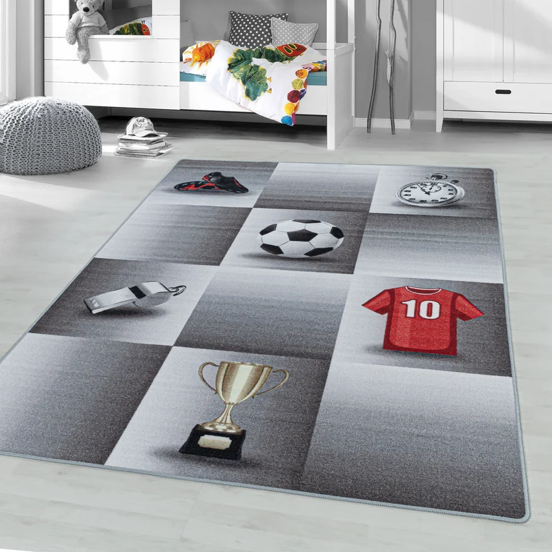 PLAY - Tapis enfant football gris - PLA2906GRI