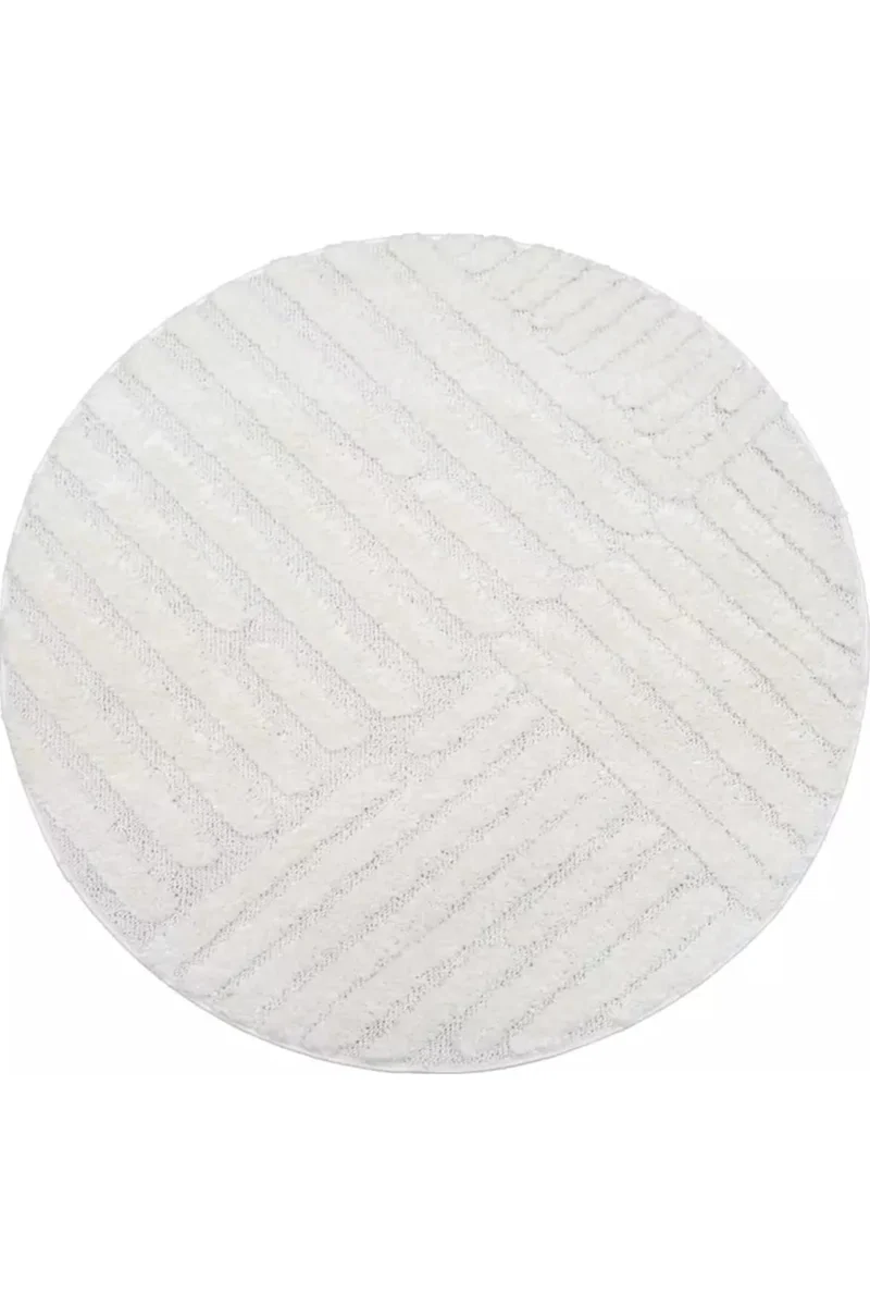 Tapis moderne texturé rond blanc 120 cm de diamètre