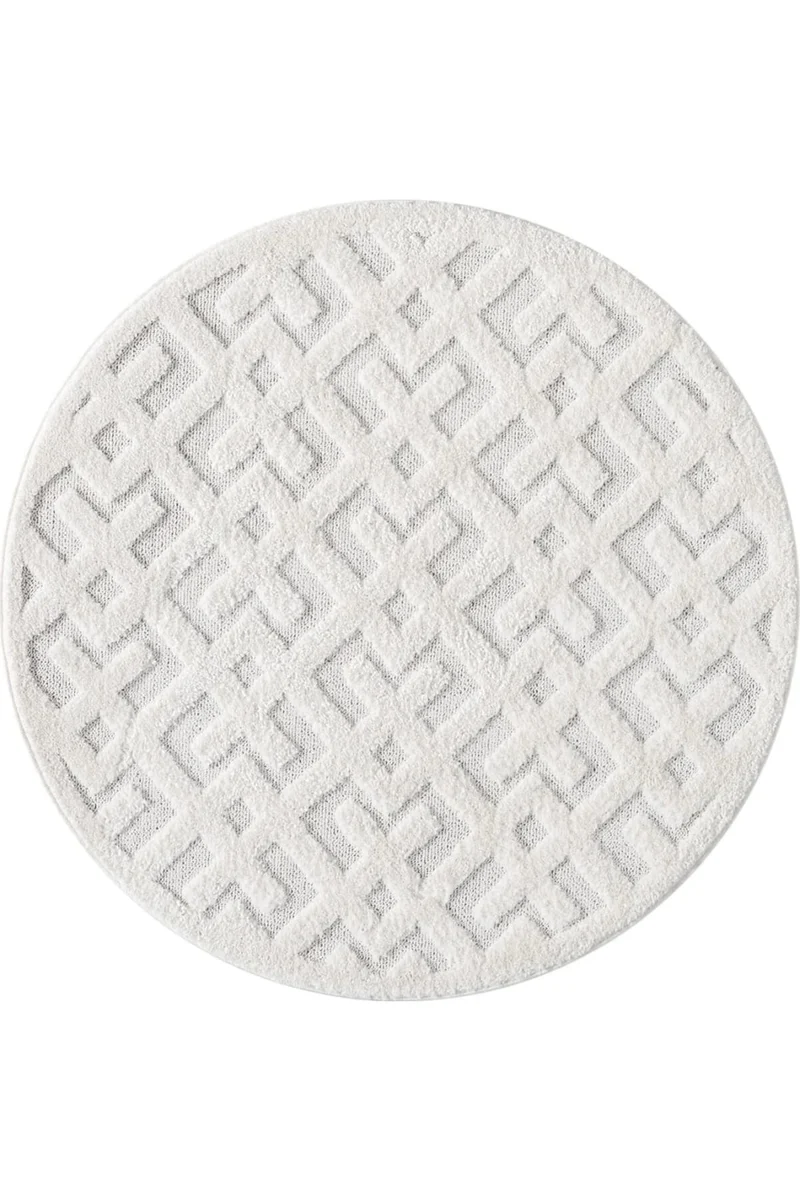 Tapis géométrique texturé rond blanc 200 cm de diamètre