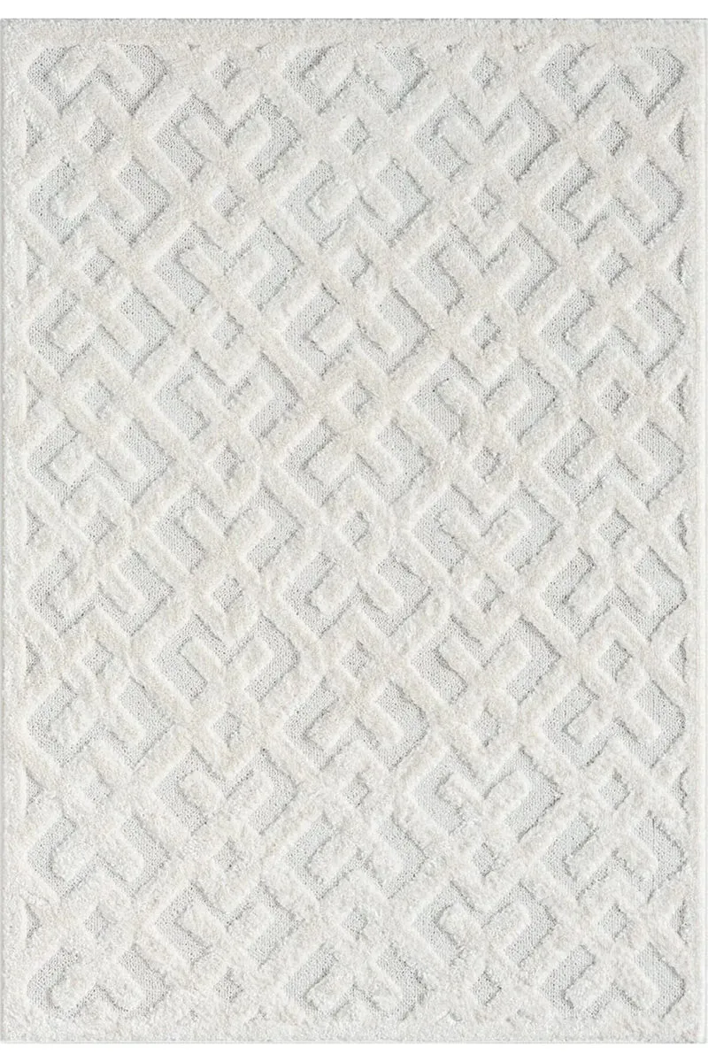 Tapis géométrique texturé blanc 140x200 cm