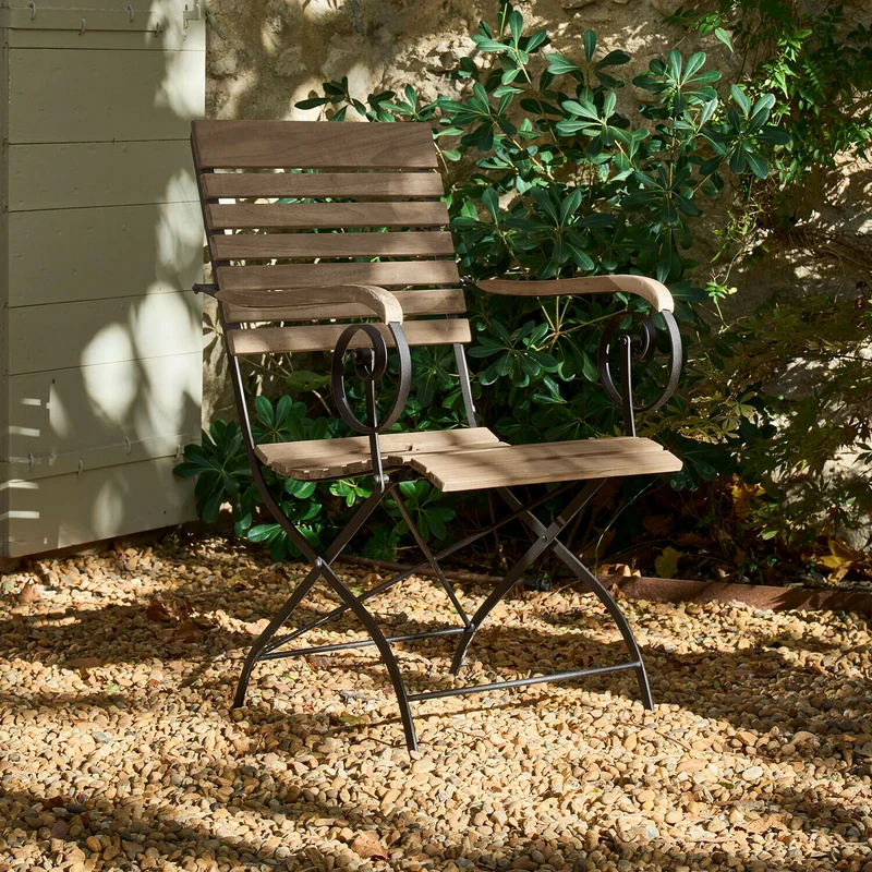 Chaise de jardin pliable LOBERON Iker en bois et métal noir