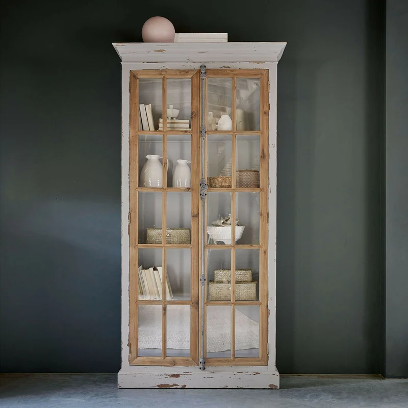 Vitrine Philippe 2 portes bois gris vieilli Loberon