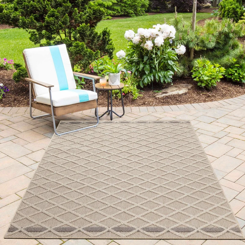 PATARA - Tapis intérieur/extérieur motif losange beige - PAT4953BEI