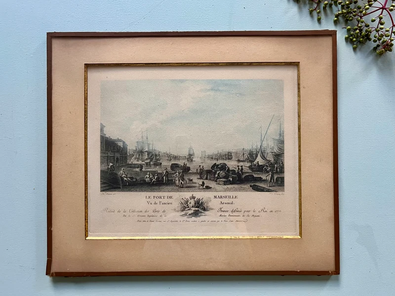 Gravure sous cadre « le port de Marseille »