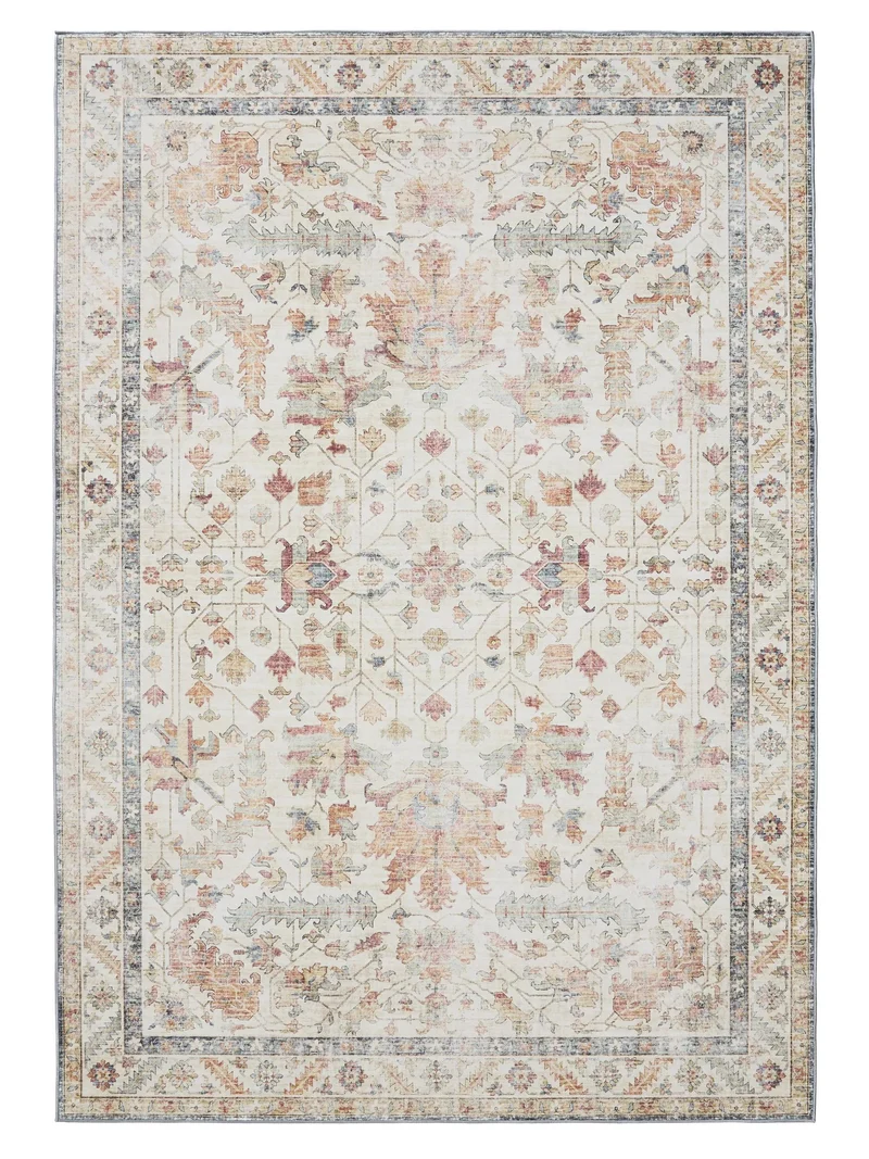 Tapis vintage motif floral beige et multicolore lavable 140x200 cm