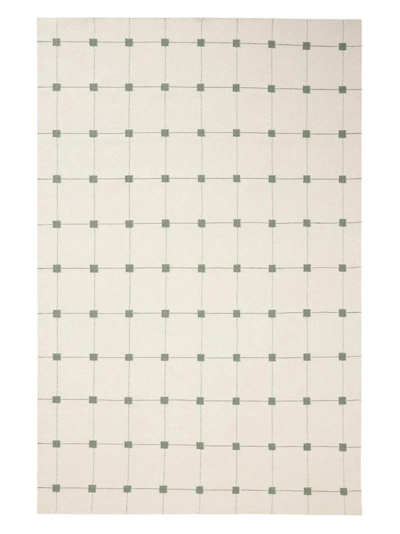 Tapis géométrique style minimaliste blanc et vert en laine 120x170 cm