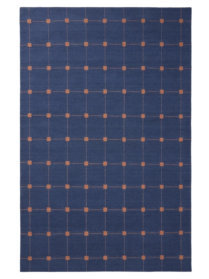 Tapis géométrique style minimaliste bleu et marron en laine 200x300 cm