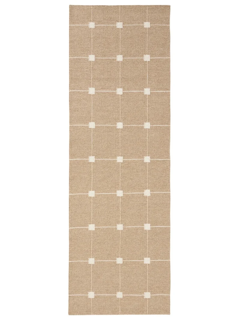 Tapis géométrique style minimaliste descente de lit beige en laine 70x200 cm
