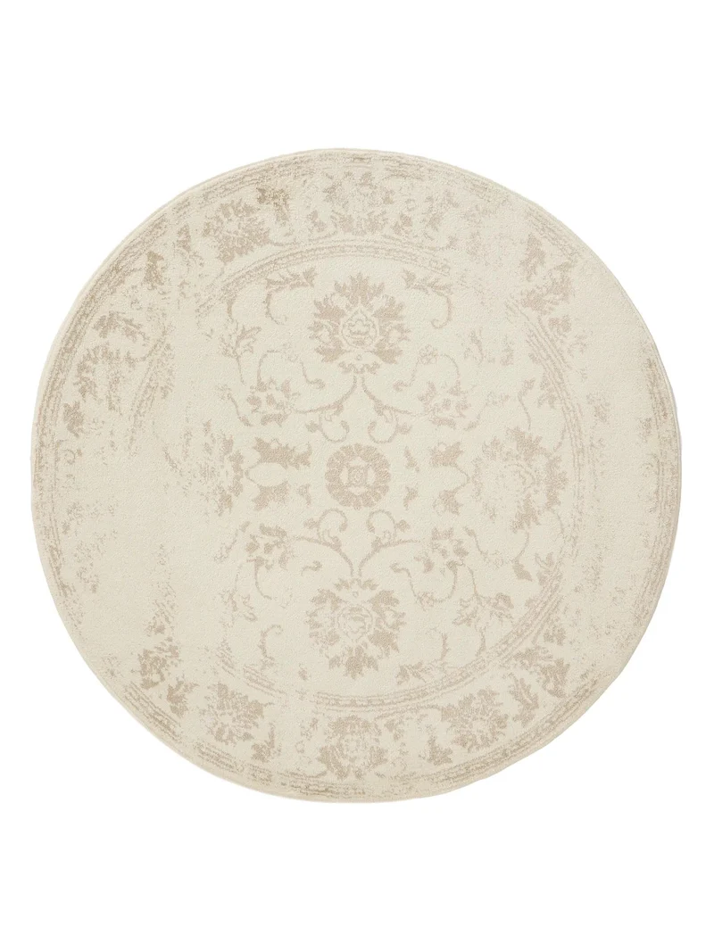 Tapis vintage motif floral rond beige 120 cm de diamètre