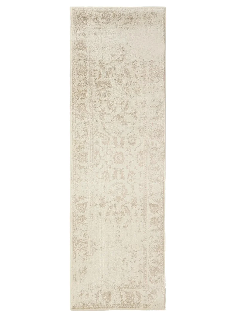 Tapis vintage motif floral de couloir beige 80x240 cm