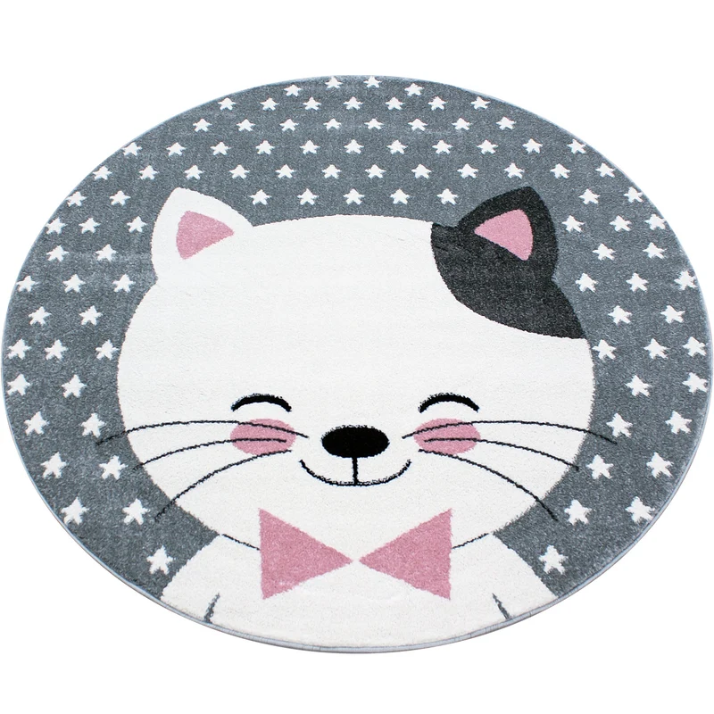 KIDS - Tapis enfant rond à motif chat rose - KID0550ROS