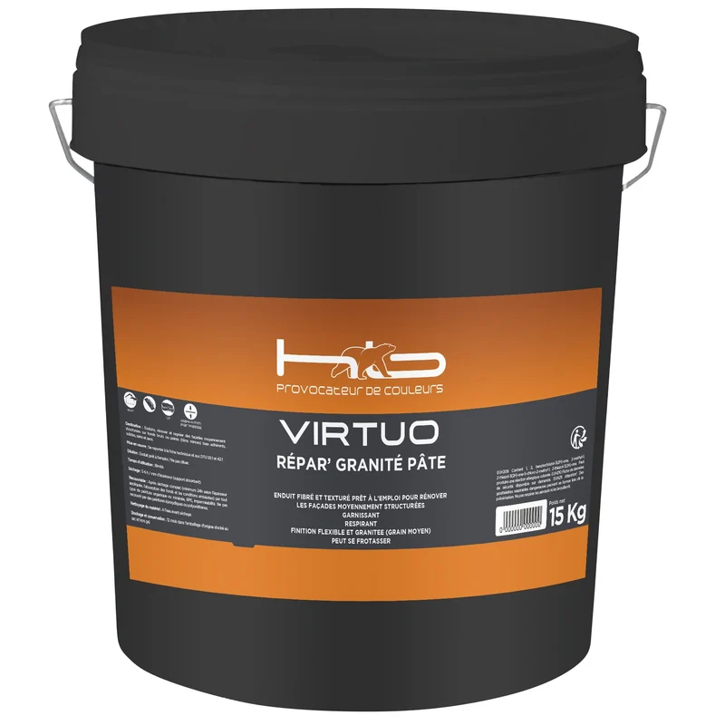VIRTUO REPAR'GRANITE PATE Enduit technique de rénovation fibré et texturé en pâte pour la préparation des façades avant peinture
