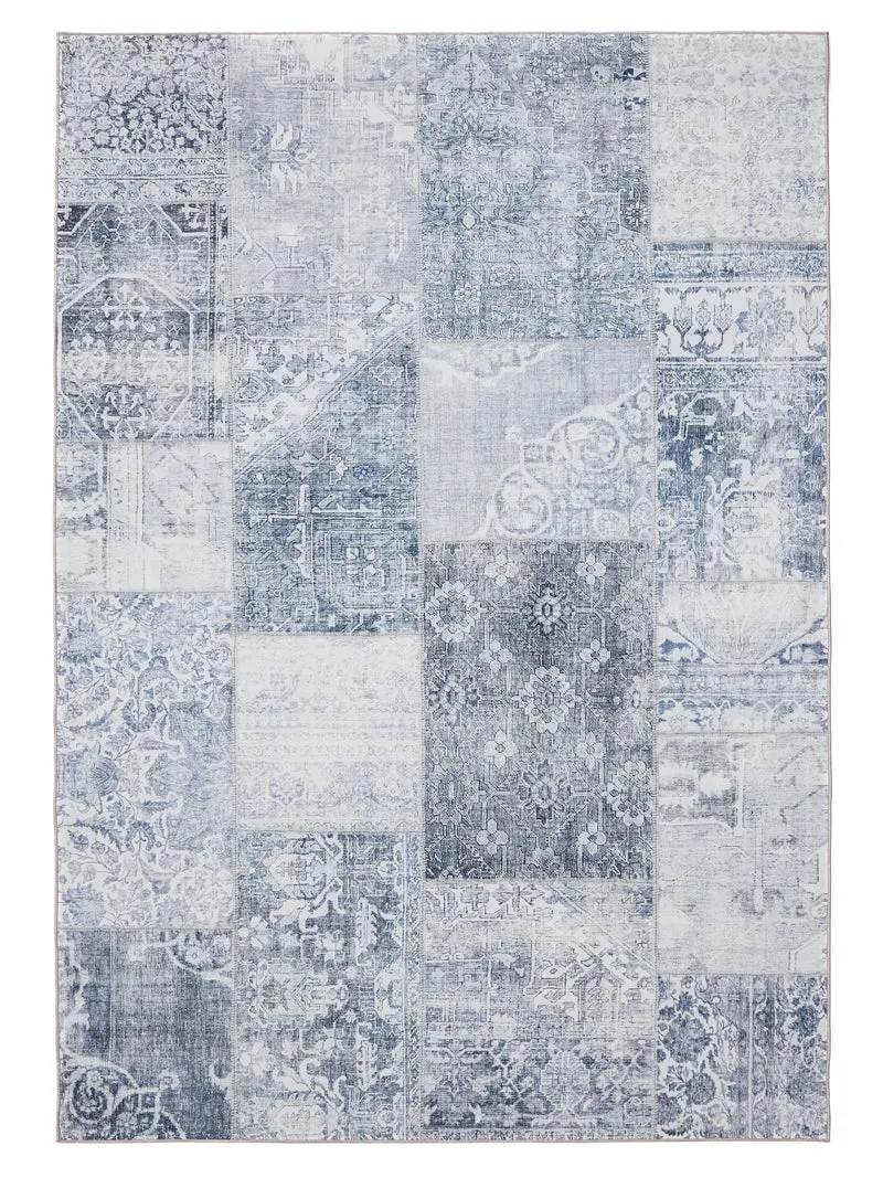 Tapis patchwork vintage bleu lavable 240x340 cm