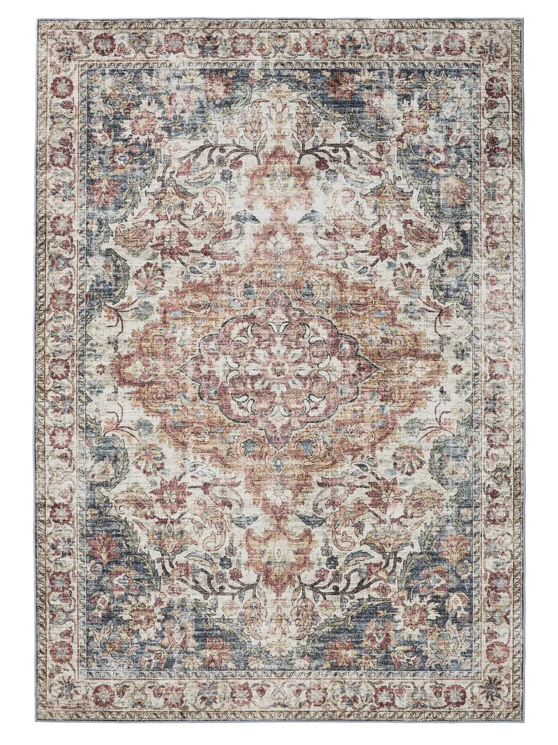 Tapis vintage motif oriental multicolore tons beige lavable 300x400 cm