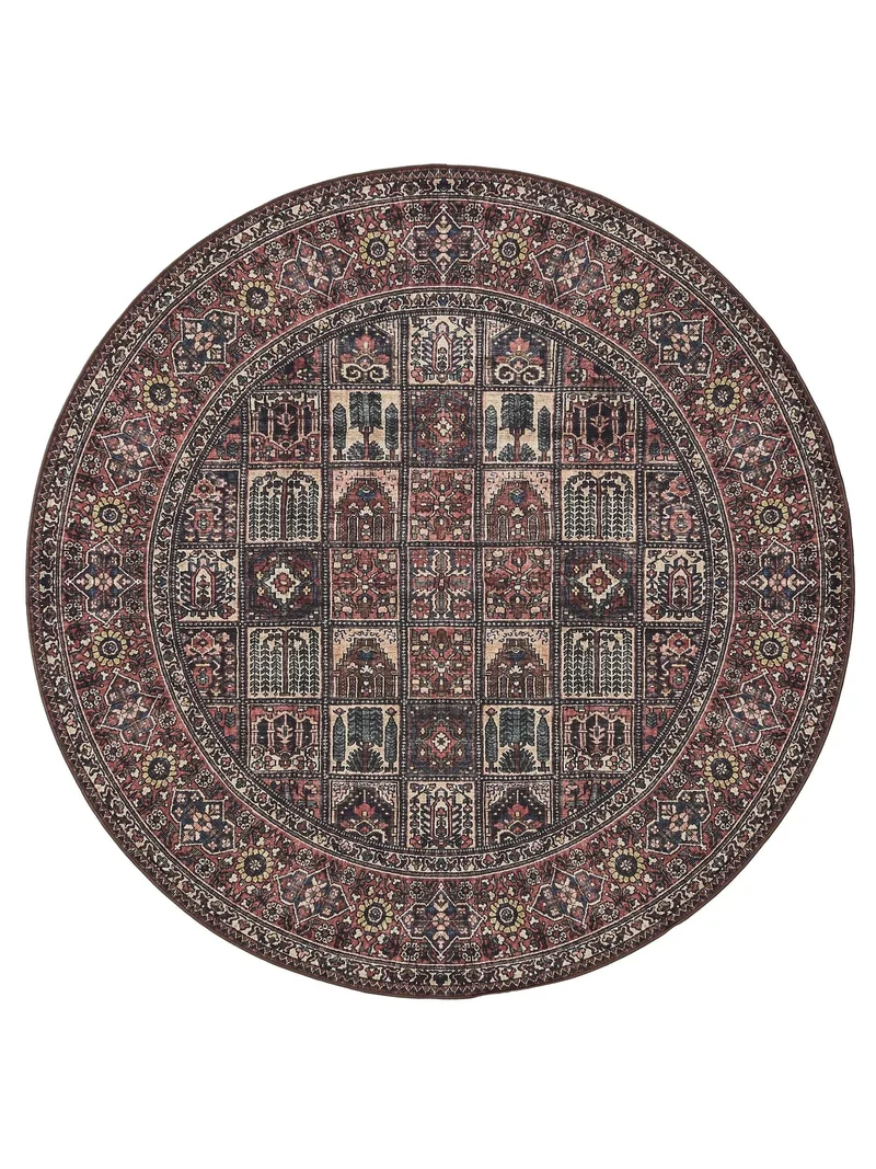 Tapis oriental motif ethnique rond multicolore lavable 160 cm de diamètre