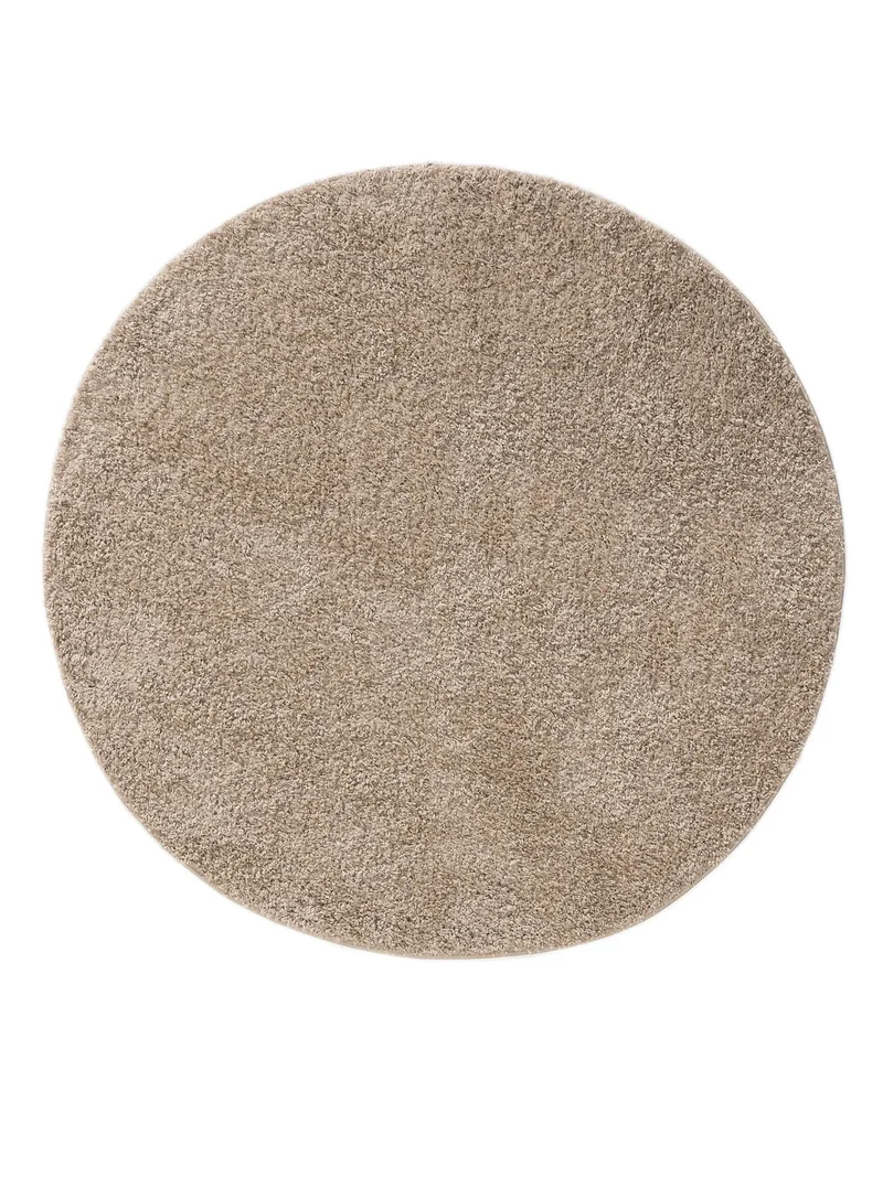 Tapis moderne rond uni poils longs frisés beige lavable 200 cm de diamètre