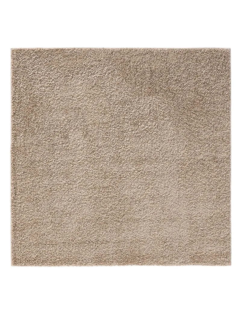 Tapis moderne uni poils longs frisés carré beige lavable 160x160 cm