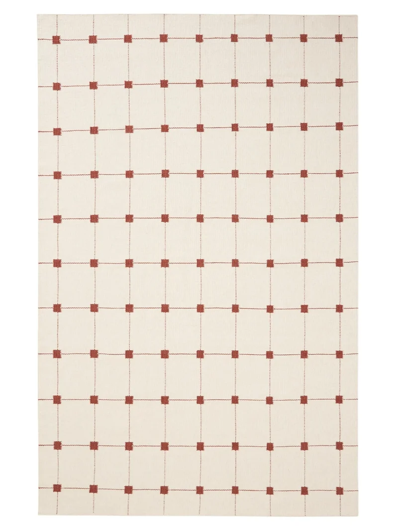 Tapis géométrique style minimaliste blanc et rouge en laine 160x230 cm
