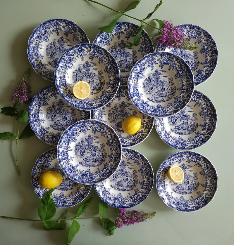 Assiettes creuses en céramique Lunéville style anglais-lot de 12