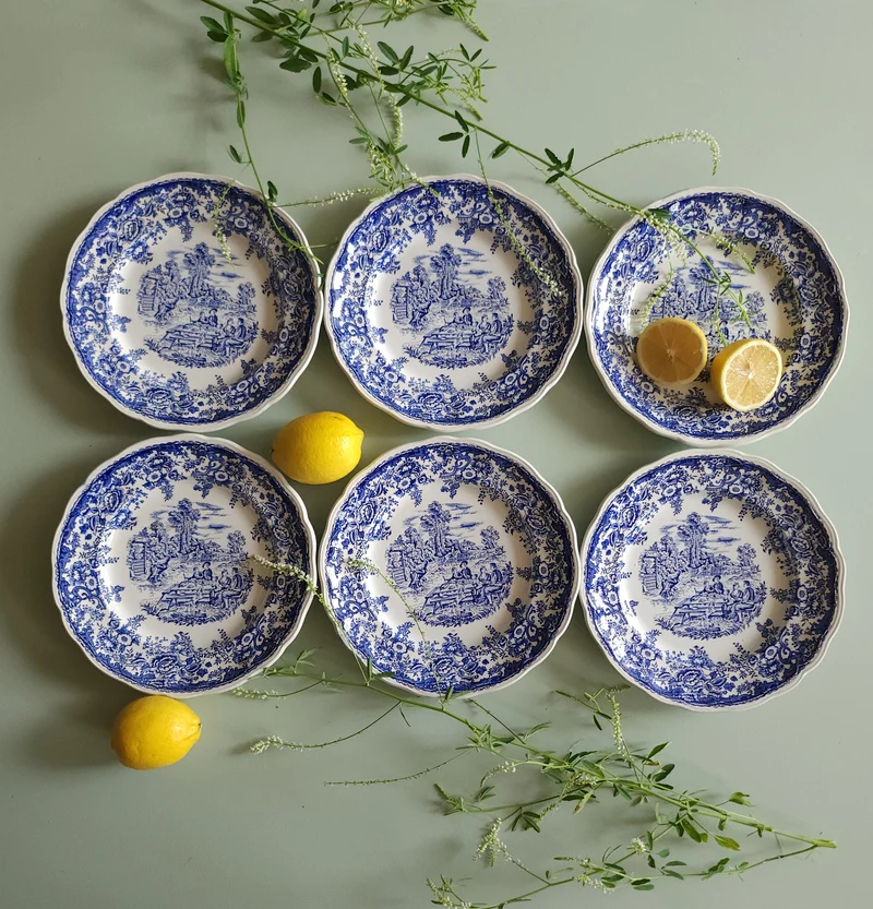 Assiettes plates en céramique Lunéville style anglais lot de 8