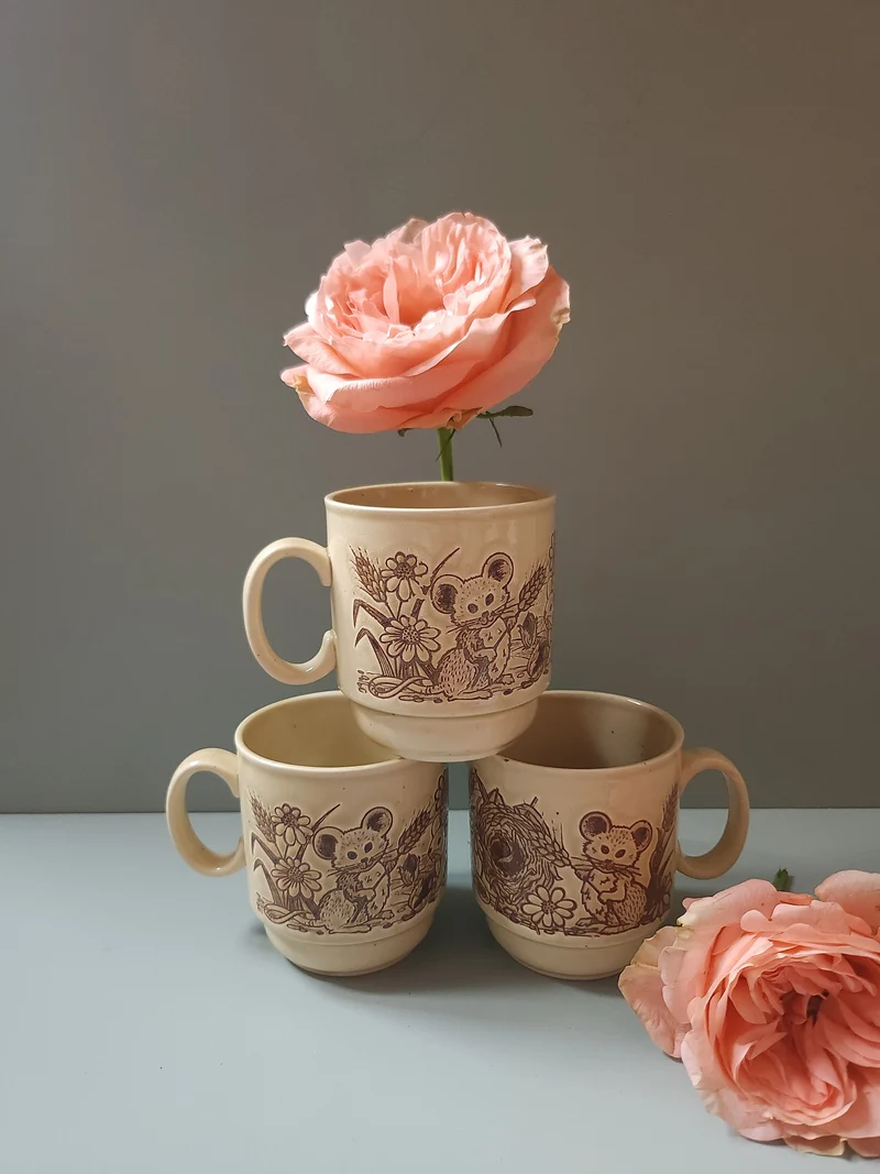 Mugs gris motif souris lot de 3 - Vaisselle anglaise