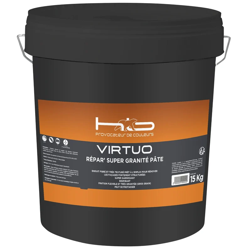 VIRTUO REPAR'SUPER GRANITE PATE Enduit technique en pâte garnissant fibré très granité à haute teneur en résine pour la préparation des façades avant peinture