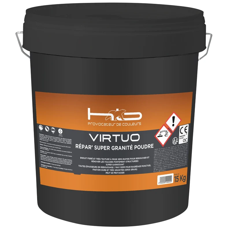 VIRTUO REPAR'SUPER GRANITE POUDRE Enduit technique fibré et très texturé pour la préparation des façades avant peinture