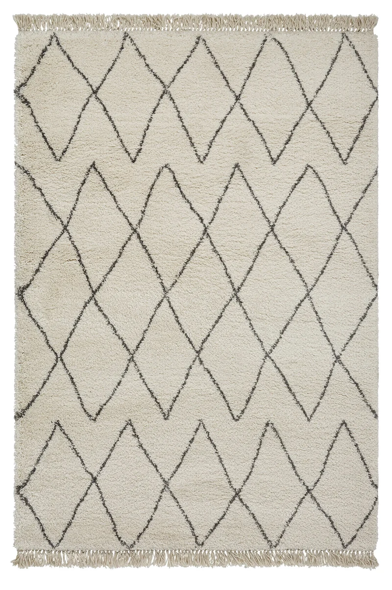 Tapis Shaggy style Berbère Blanc crème BOHO 8280