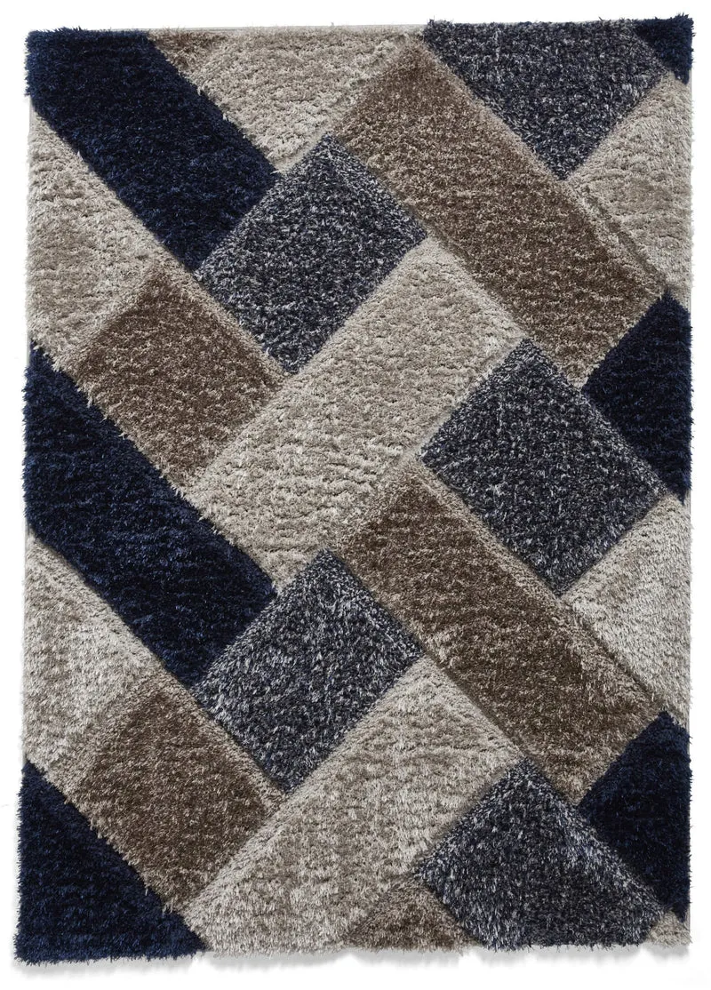Tapis Shaggy style graphique gris et bleu foncé OLYMPIA