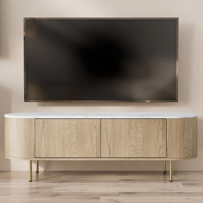 Meuble TV Mobilier 1 Comfivo Livtena (Marbre blanc + Doré)