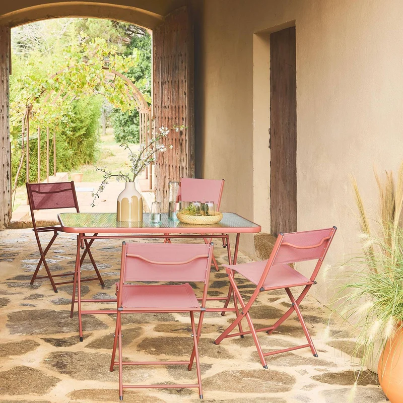 Lot de 4 chaises de jardin SWEEEK pliantes rouges