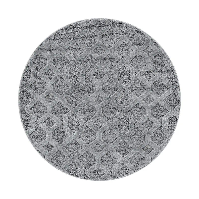 PISA - Tapis de salon rond à motif aztèque gris - PIS4702GRI