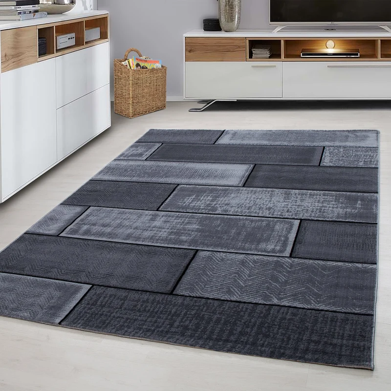PLUS - Tapis à poils courts effet briques noir - PLU8007NOI