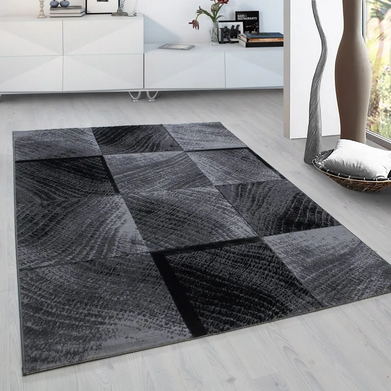 PLUS - Tapis à poils courts graphique noir - PLU8003NOI