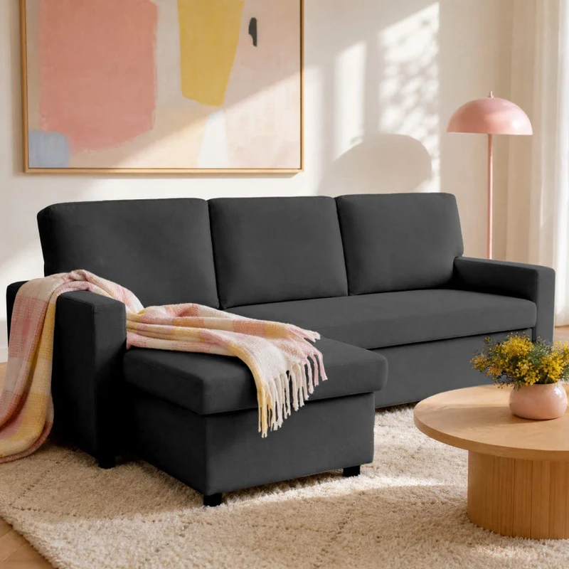 Canapé d’angle réversible 4 places convertible avec coffre MEIYA Best Mobilier – Gris foncé