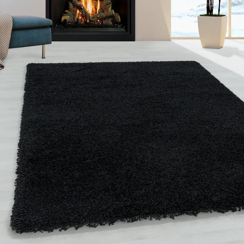 SYDNEY - Tapis shaggy uni à poils longs noir - SYD3000NOI