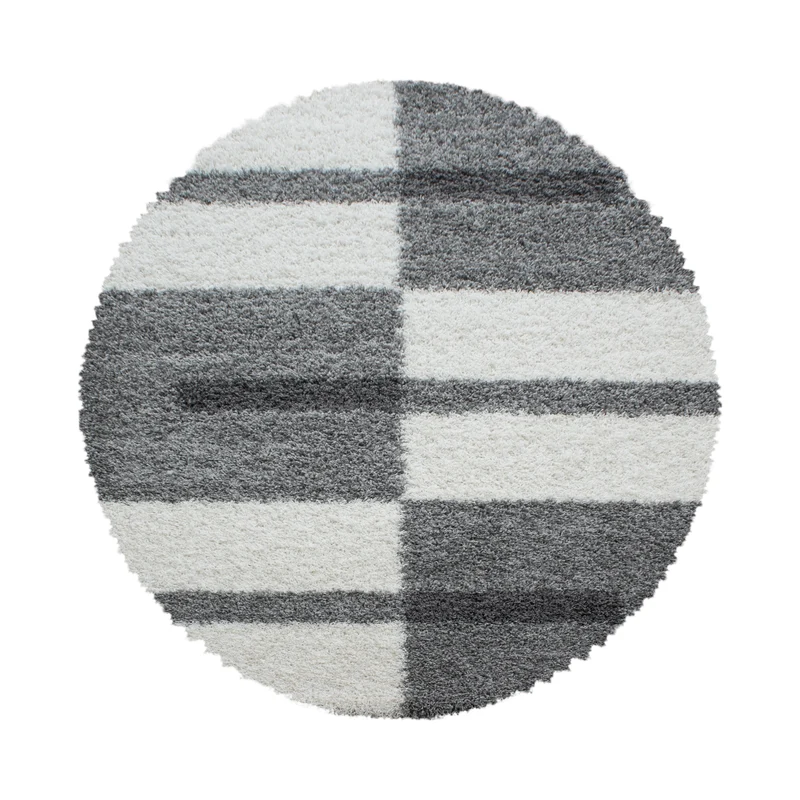 GALA - Tapis shaggy rond à poils longs motif géométrique gris clair - GAL2505GRC