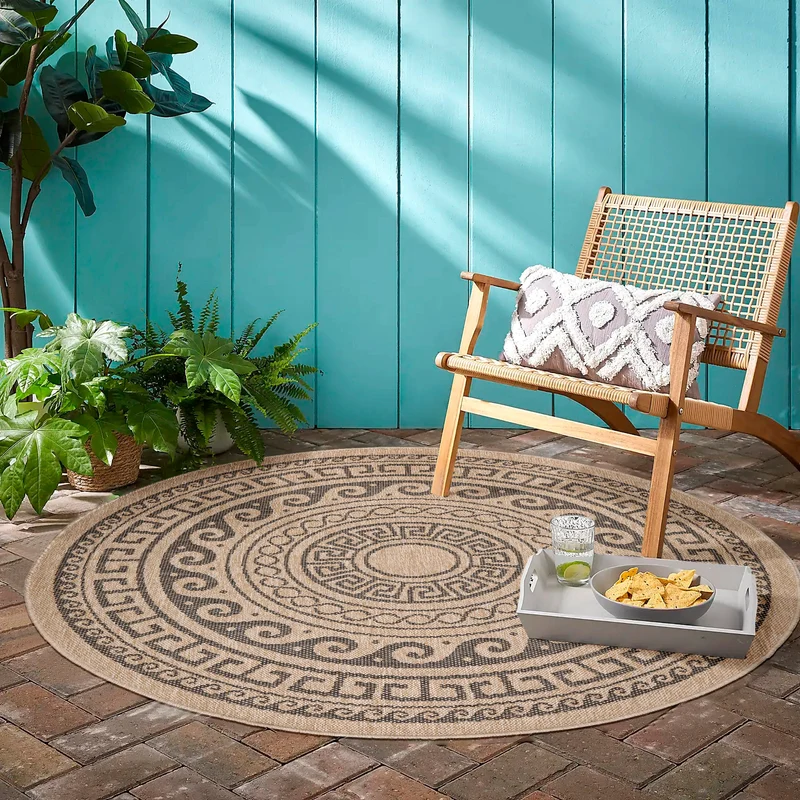 COMILLA - Tapis intérieur/extérieur rond aspect jute noir - COM0887NOI