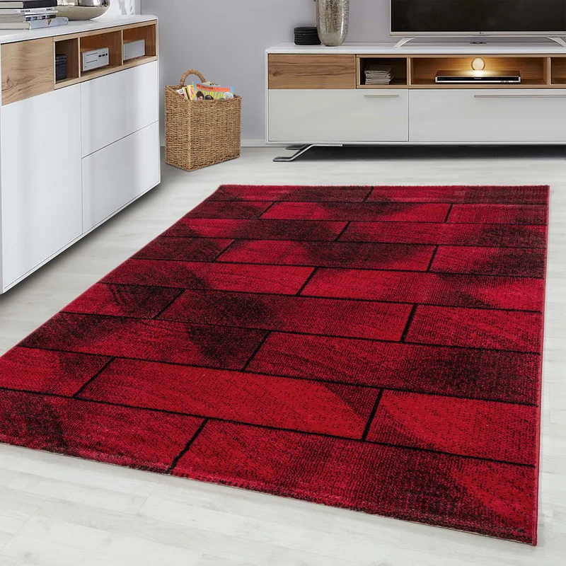 BETA - Tapis de salon à motif géométrique rouge - BET1110ROU