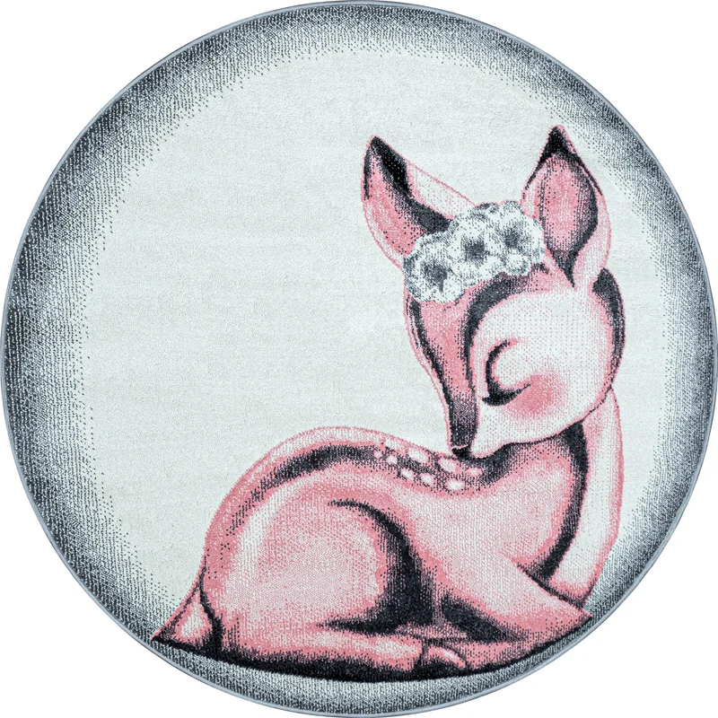 BAMBI - Tapis enfants rond à motif biche rose - BAM0850ROS