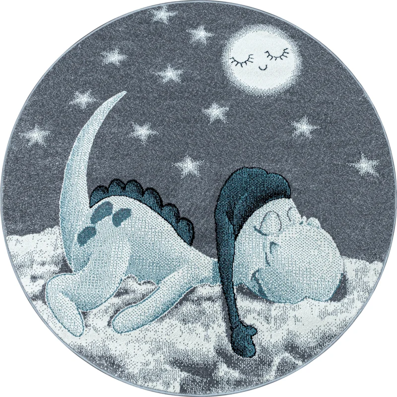 BAMBI - Tapis enfants rond à motif dinosaure bleu - BAM0840BLE