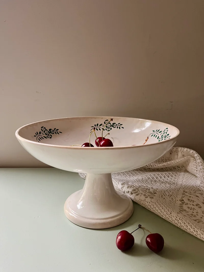 Compotier en céramique fleurs vertes