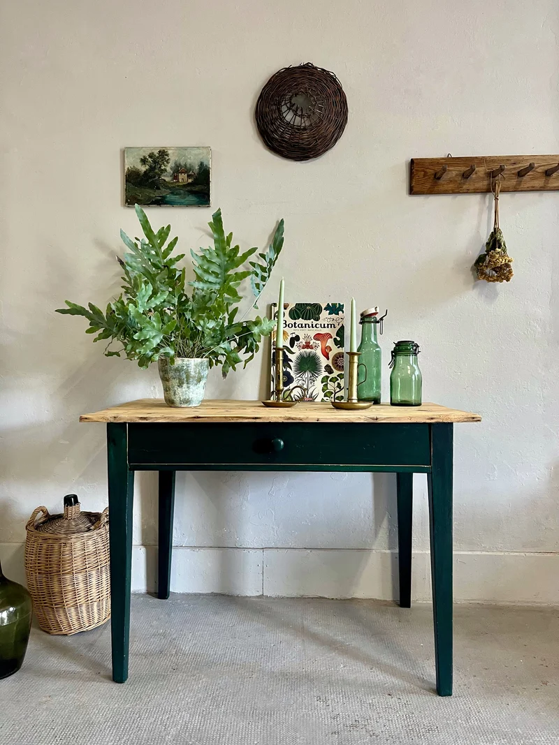 Table de ferme ancienne patinée vert