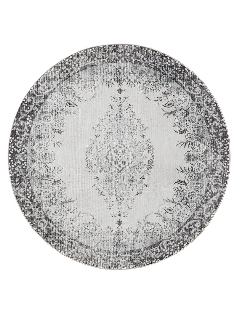 Tapis à fleurs vintage rond gris lavable 160 cm de diamètre
