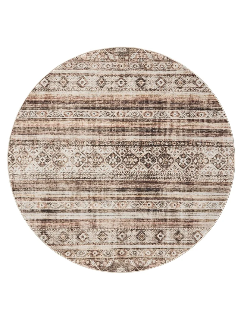 Tapis ethnique vintage rond marron lavable 120 cm de diamètre