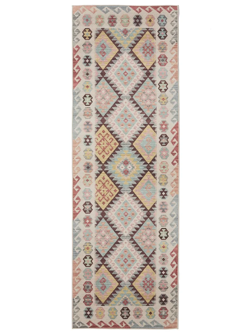Tapis ethnique tons clairs de couloir multicolore lavable 80x240 cm