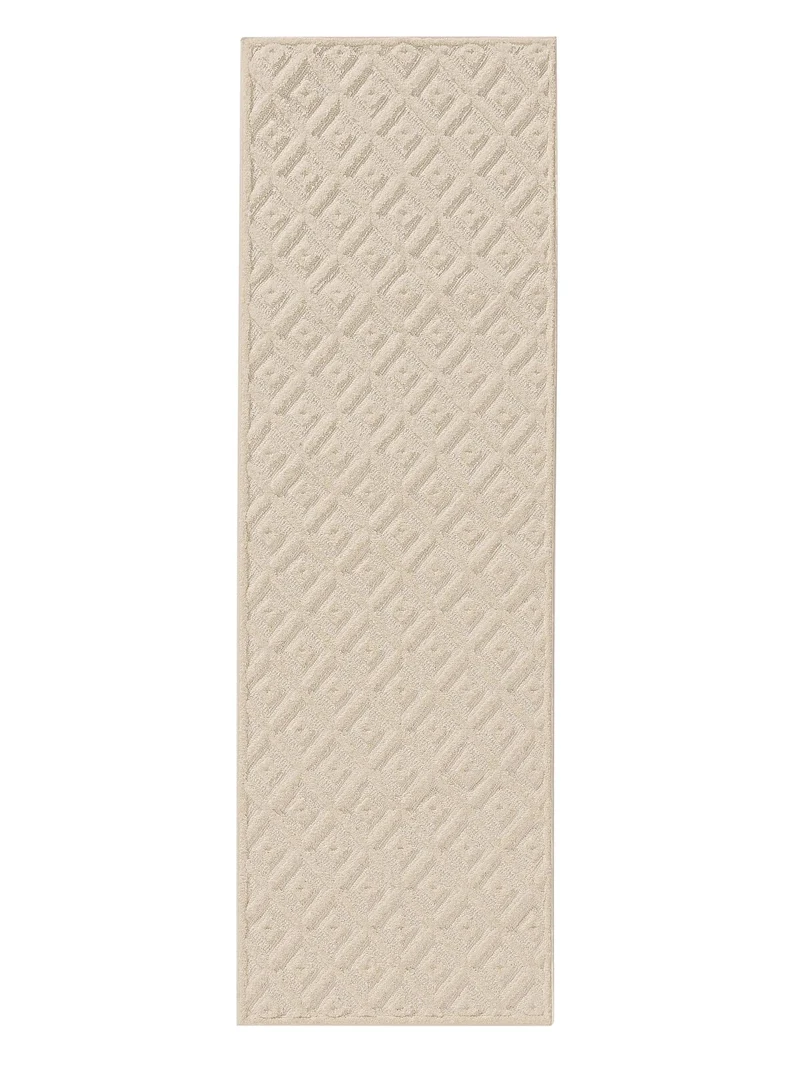 Tapis moderne motif losange relief de couloir beige 70x200 cm