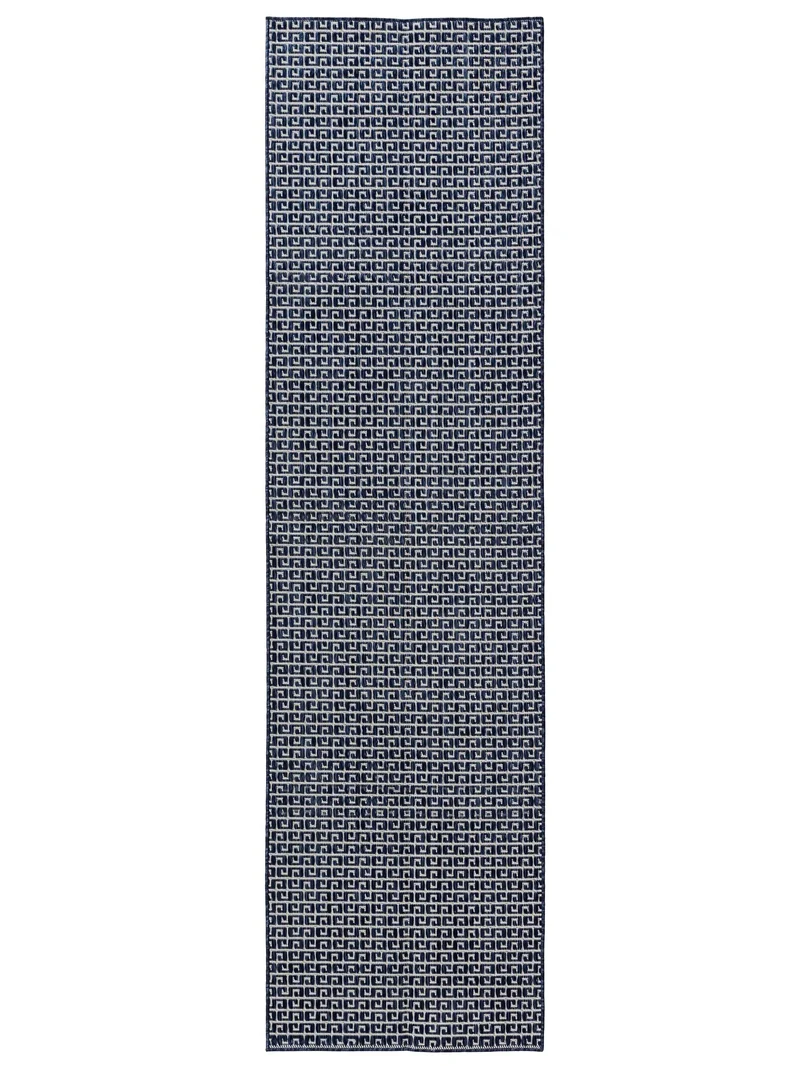 Tapis moderne motif grec bleu de couloir d'intérieur et d'extérieur 70x200 cm